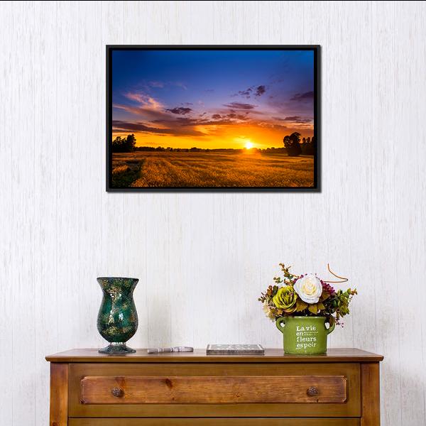 Summer Sunset Over Fields Canvas Wall Art-3 Horizontal-Gallery Wrap-25" x 16"-Tiaracle