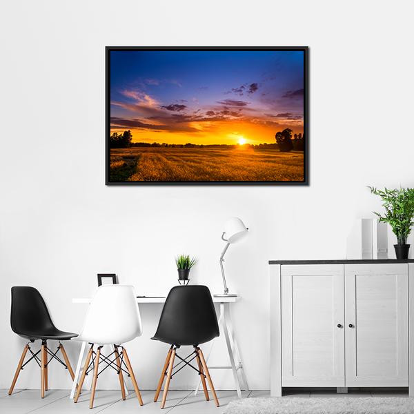 Summer Sunset Over Fields Canvas Wall Art-3 Horizontal-Gallery Wrap-25" x 16"-Tiaracle