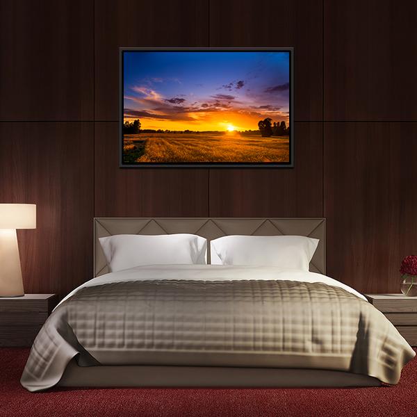 Summer Sunset Over Fields Canvas Wall Art-3 Horizontal-Gallery Wrap-25" x 16"-Tiaracle