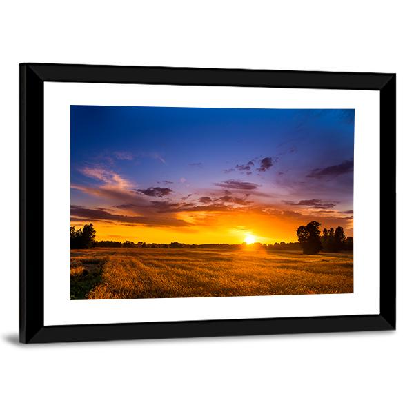 Summer Sunset Over Fields Canvas Wall Art-3 Horizontal-Gallery Wrap-25" x 16"-Tiaracle