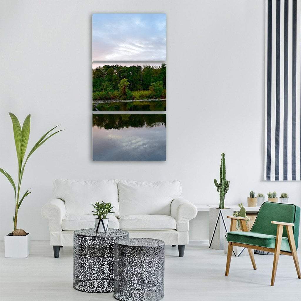 Summer Trees Reflection On Water Lake Vertical Canvas Wall Art-1 Vertical-Gallery Wrap-12" x 24"-Tiaracle