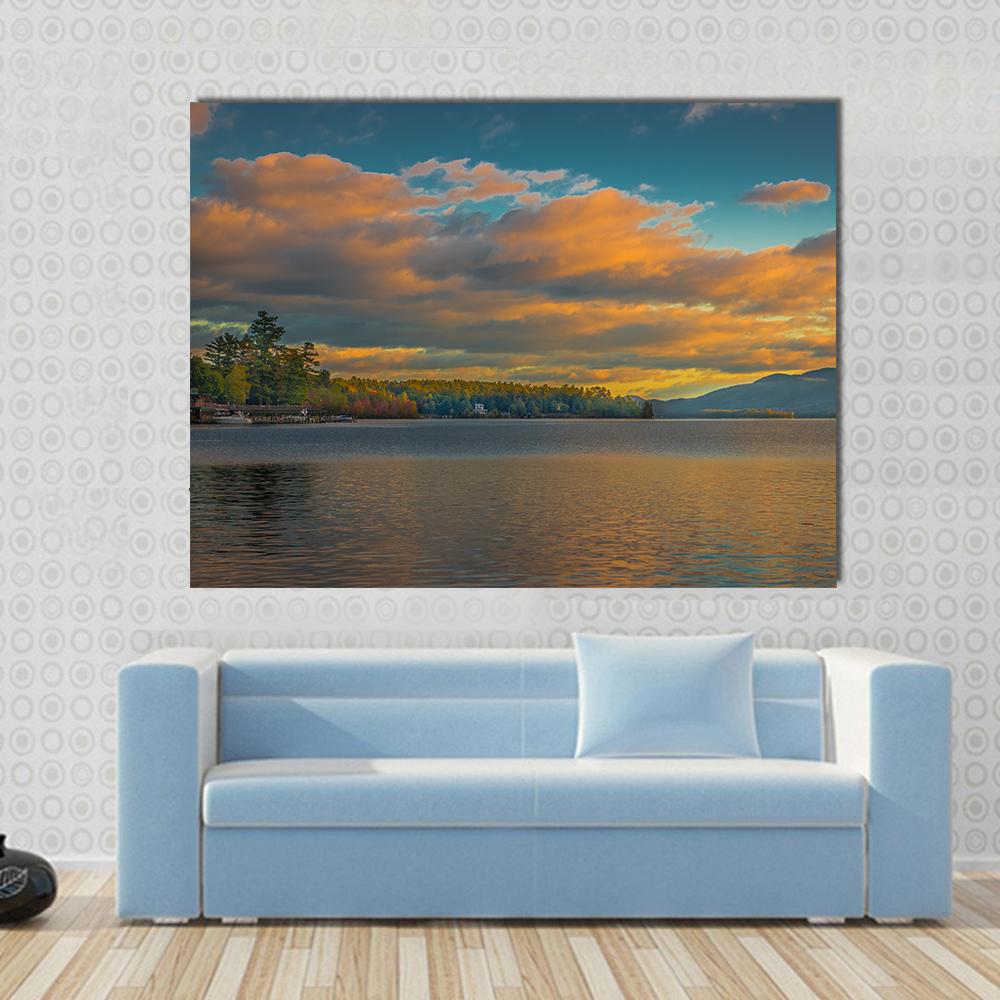 Summer View Of Lake George in New York Canvas Wall Art-4 Pop-Gallery Wrap-34" x 20"-Tiaracle