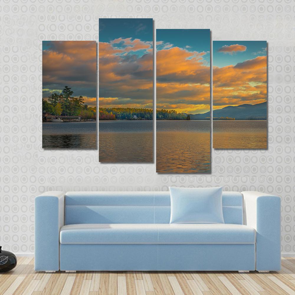 Summer View Of Lake George in New York Canvas Wall Art-4 Pop-Gallery Wrap-34" x 20"-Tiaracle