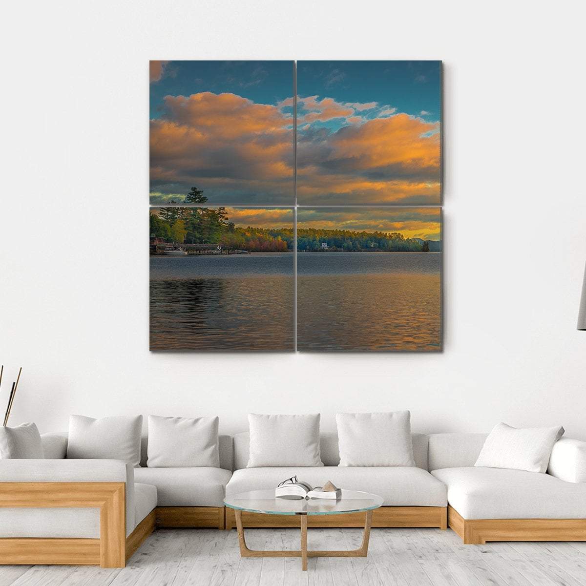 Summer View Of Lake George in New York Canvas Wall Art-4 Square-Gallery Wrap-17" x 17"-Tiaracle