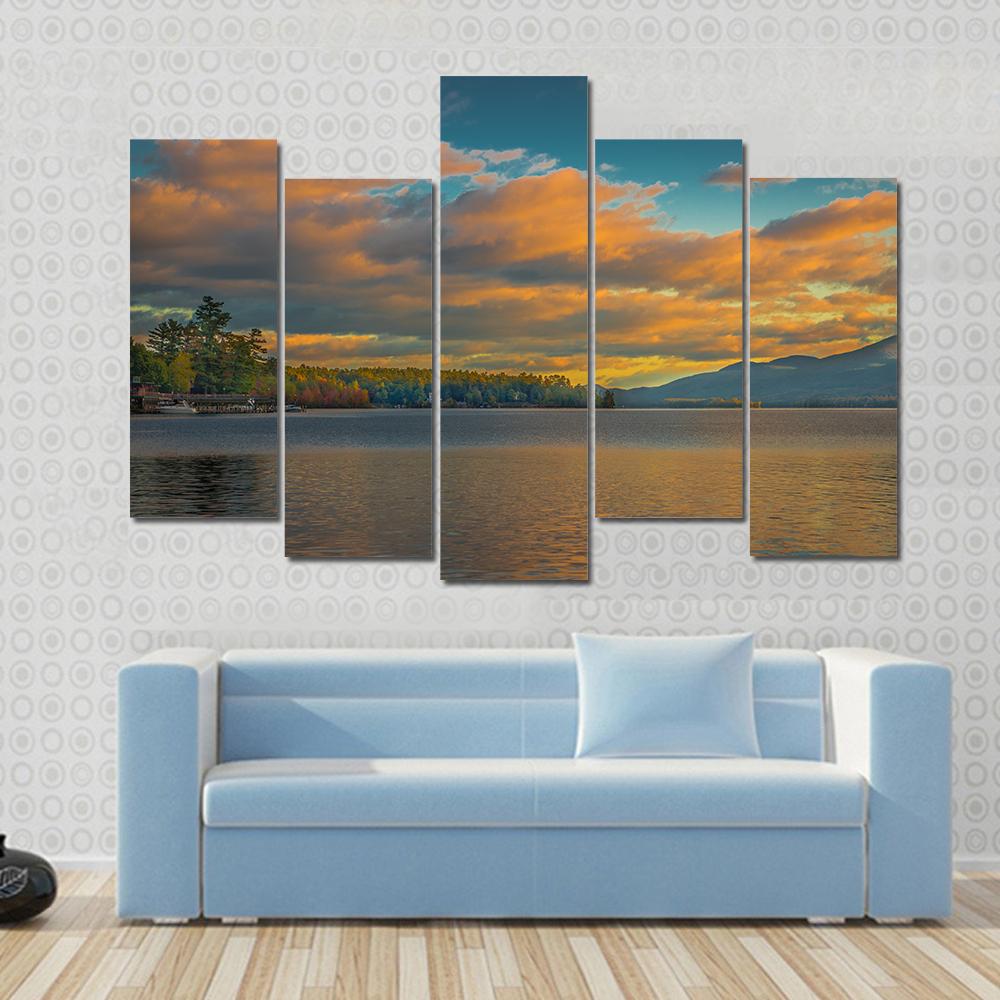 Summer View Of Lake George in New York Canvas Wall Art-5 Pop-Gallery Wrap-32" x 21"-Tiaracle