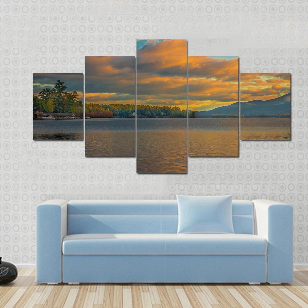Summer View Of Lake George in New York Canvas Wall Art-5 Star-Gallery Wrap-42" x 21"-Tiaracle