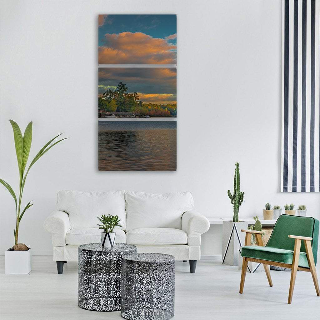 Summer View Of Lake George in New York Vertical Canvas Wall Art-3 Vertical-Gallery Wrap-12" x 25"-Tiaracle