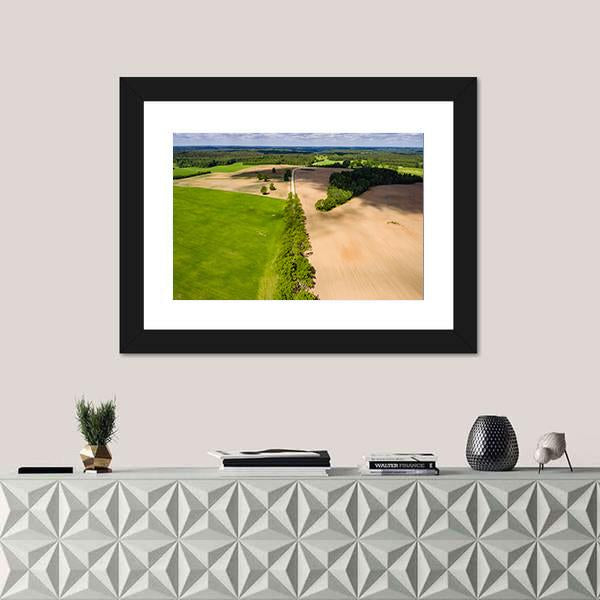Summer View Of Rural Area With Freshly Cultivated Fields Canvas Wall Art-1 Piece-Framed Print-20" x 16"-Tiaracle