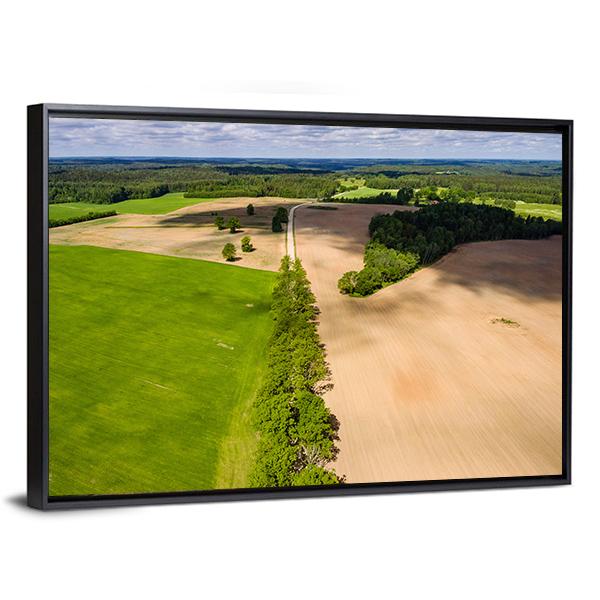 Summer View Of Rural Area With Freshly Cultivated Fields Canvas Wall Art-3 Horizontal-Gallery Wrap-25" x 16"-Tiaracle