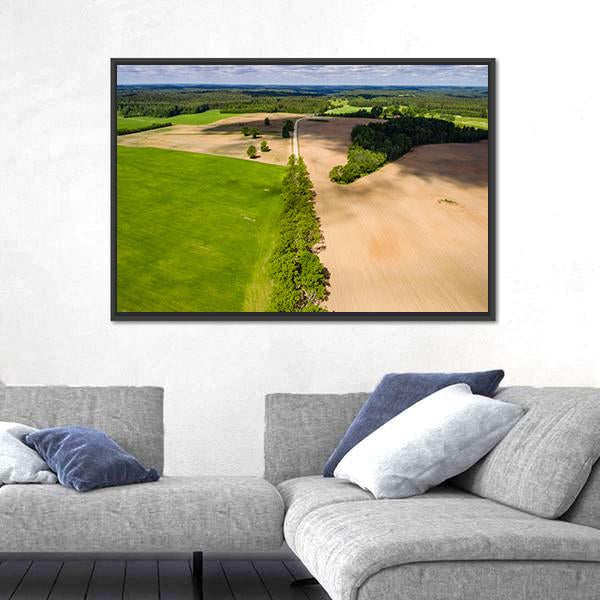 Summer View Of Rural Area With Freshly Cultivated Fields Canvas Wall Art-3 Horizontal-Gallery Wrap-25" x 16"-Tiaracle