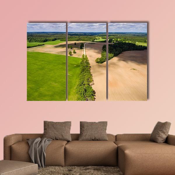 Summer View Of Rural Area With Freshly Cultivated Fields Canvas Wall Art-3 Horizontal-Gallery Wrap-37" x 24"-Tiaracle