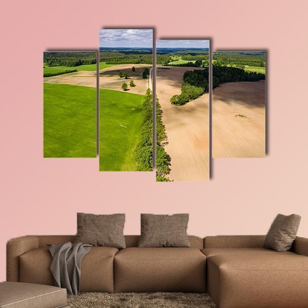 Summer View Of Rural Area With Freshly Cultivated Fields Canvas Wall Art-4 Pop-Gallery Wrap-50" x 32"-Tiaracle
