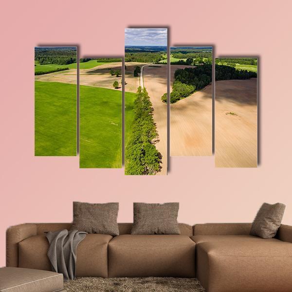 Summer View Of Rural Area With Freshly Cultivated Fields Canvas Wall Art-5 Pop-Gallery Wrap-47" x 32"-Tiaracle