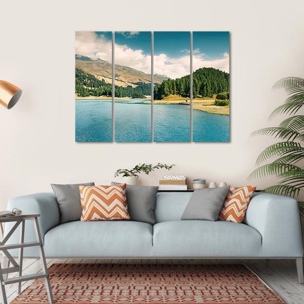 Summer View Of Sils Lake Canvas Wall Art-4 Horizontal-Gallery Wrap-34" x 24"-Tiaracle