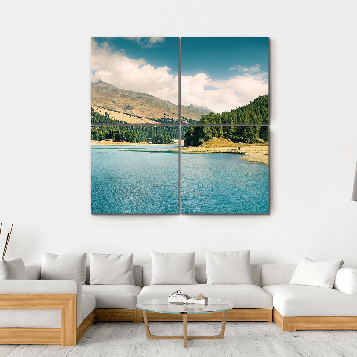 Summer View Of Sils Lake Canvas Wall Art-4 Square-Gallery Wrap-17" x 17"-Tiaracle