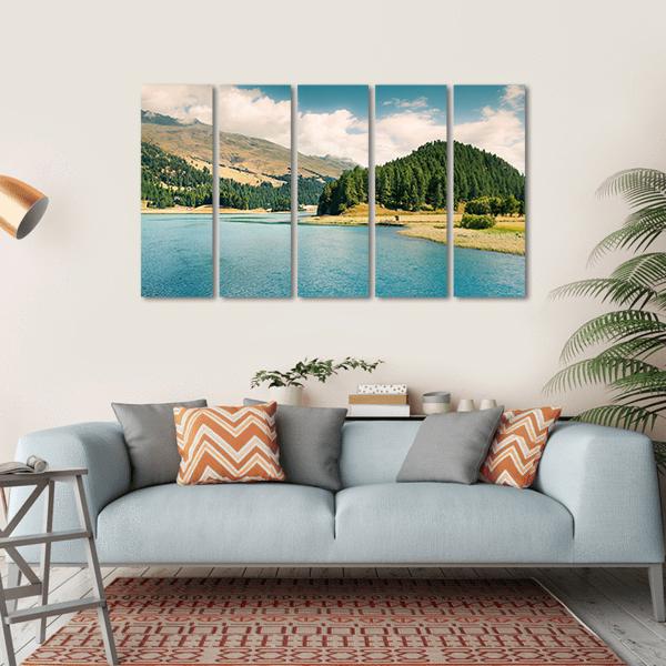 Summer View Of Sils Lake Canvas Wall Art-5 Horizontal-Gallery Wrap-22" x 12"-Tiaracle