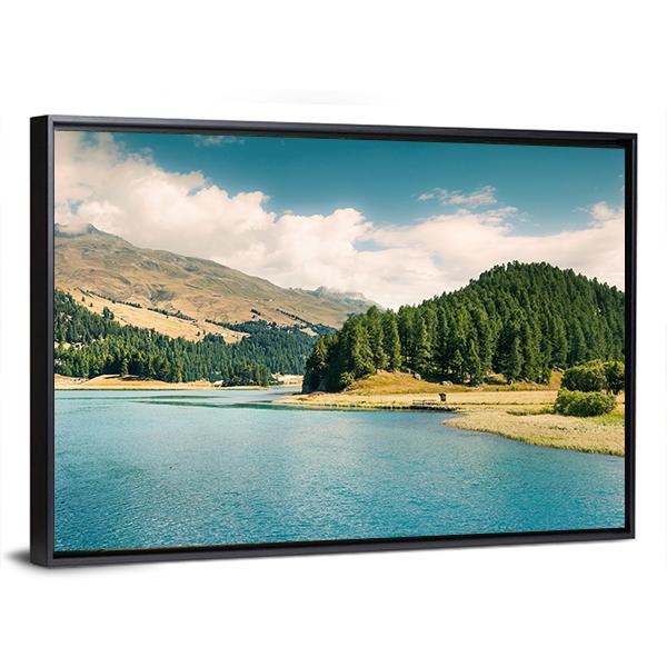 Summer View Of Sils Lake Canvas Wall Art-3 Horizontal-Gallery Wrap-25" x 16"-Tiaracle