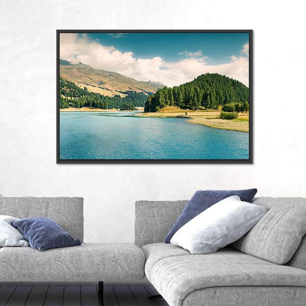 Summer View Of Sils Lake Canvas Wall Art-3 Horizontal-Gallery Wrap-25" x 16"-Tiaracle