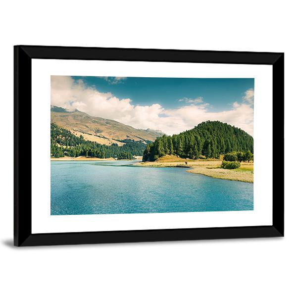 Summer View Of Sils Lake Canvas Wall Art-3 Horizontal-Gallery Wrap-25" x 16"-Tiaracle