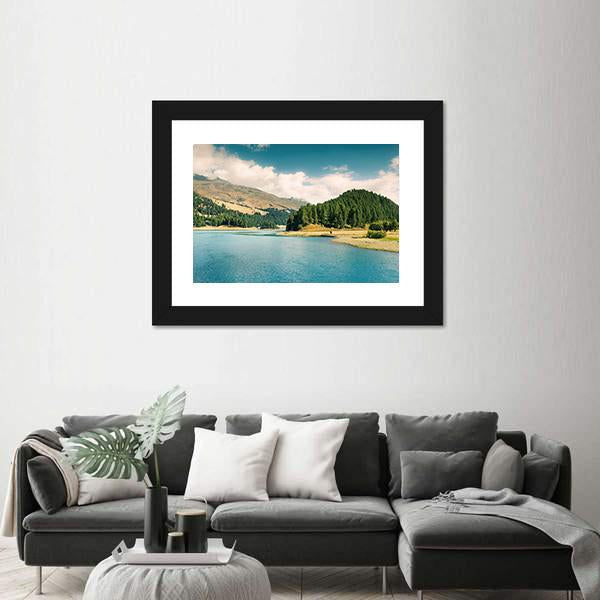 Summer View Of Sils Lake Canvas Wall Art-3 Horizontal-Gallery Wrap-25" x 16"-Tiaracle
