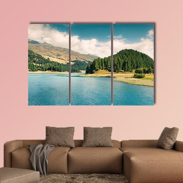 Summer View Of Sils Lake Canvas Wall Art-4 Pop-Gallery Wrap-50" x 32"-Tiaracle