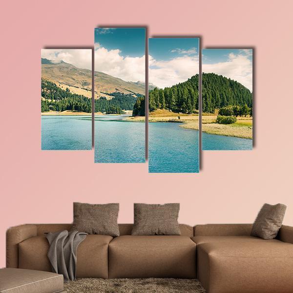 Summer View Of Sils Lake Canvas Wall Art-4 Pop-Gallery Wrap-50" x 32"-Tiaracle
