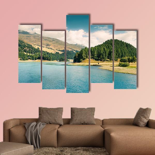 Summer View Of Sils Lake Canvas Wall Art-5 Pop-Gallery Wrap-47" x 32"-Tiaracle