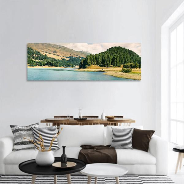 Summer View Of Sils Lake Panoramic Canvas Wall Art-1 Piece-36" x 12"-Tiaracle