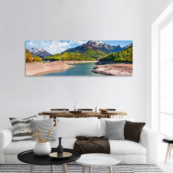 Summer View Of The Lac du Sautet Lake Panoramic Canvas Wall Art-3 Piece-25" x 08"-Tiaracle