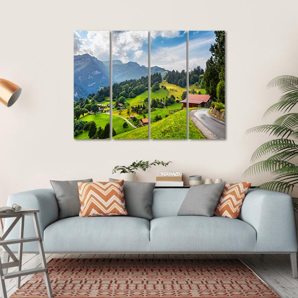 Summer View Of Wengen Village Canvas Wall Art-4 Horizontal-Gallery Wrap-34" x 24"-Tiaracle