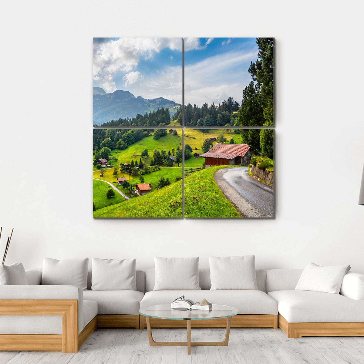 Summer View Of Wengen Village Canvas Wall Art-4 Square-Gallery Wrap-17" x 17"-Tiaracle
