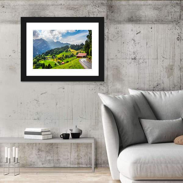 Summer View Of Wengen Village Canvas Wall Art-3 Horizontal-Gallery Wrap-25" x 16"-Tiaracle