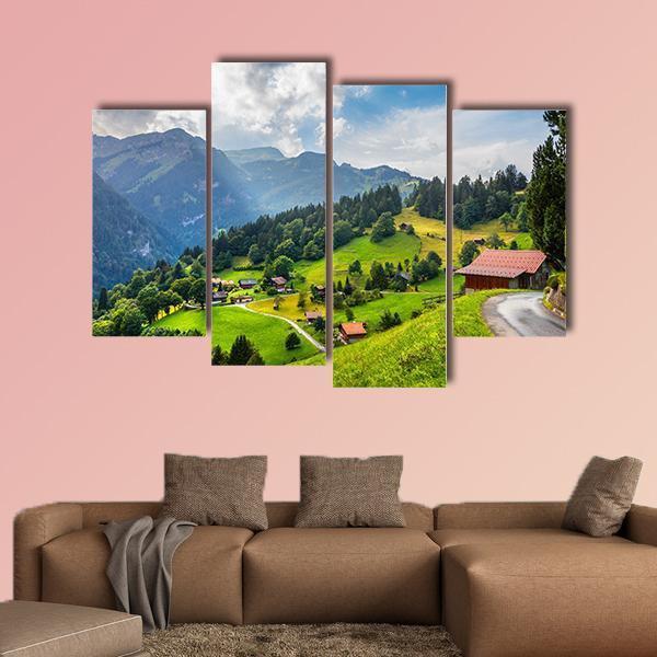 Summer View Of Wengen Village Canvas Wall Art-4 Pop-Gallery Wrap-50" x 32"-Tiaracle