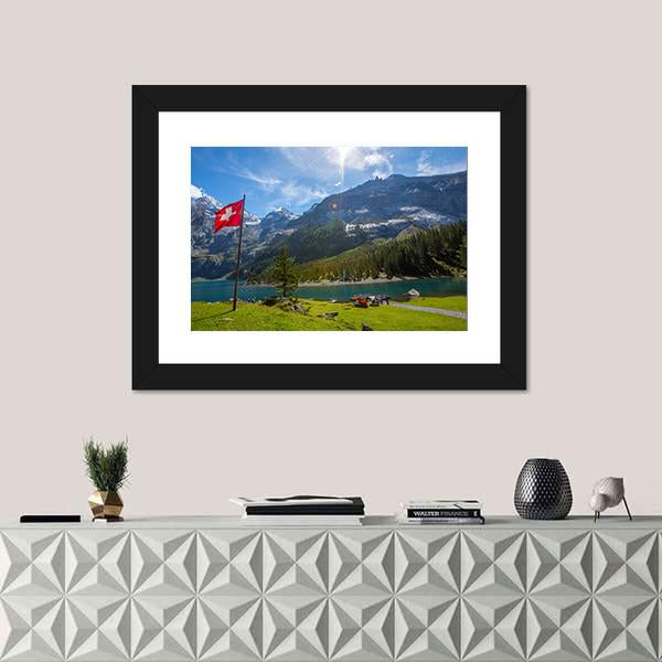 Summer View Over The Oeschinen Lake Canvas Wall Art-1 Piece-Framed Print-20" x 16"-Tiaracle