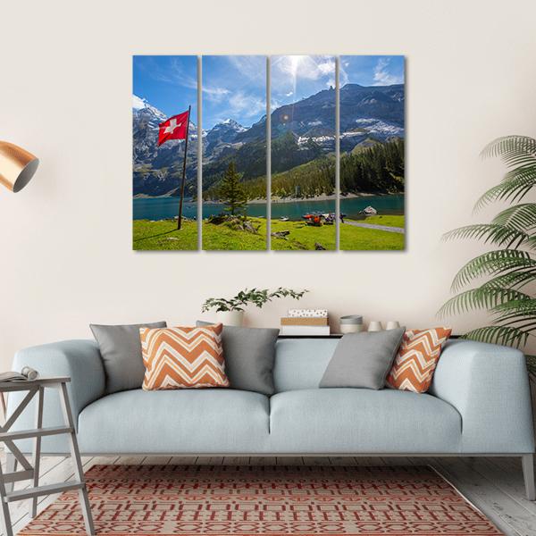 Summer View Over The Oeschinen Lake Canvas Wall Art-4 Horizontal-Gallery Wrap-34" x 24"-Tiaracle