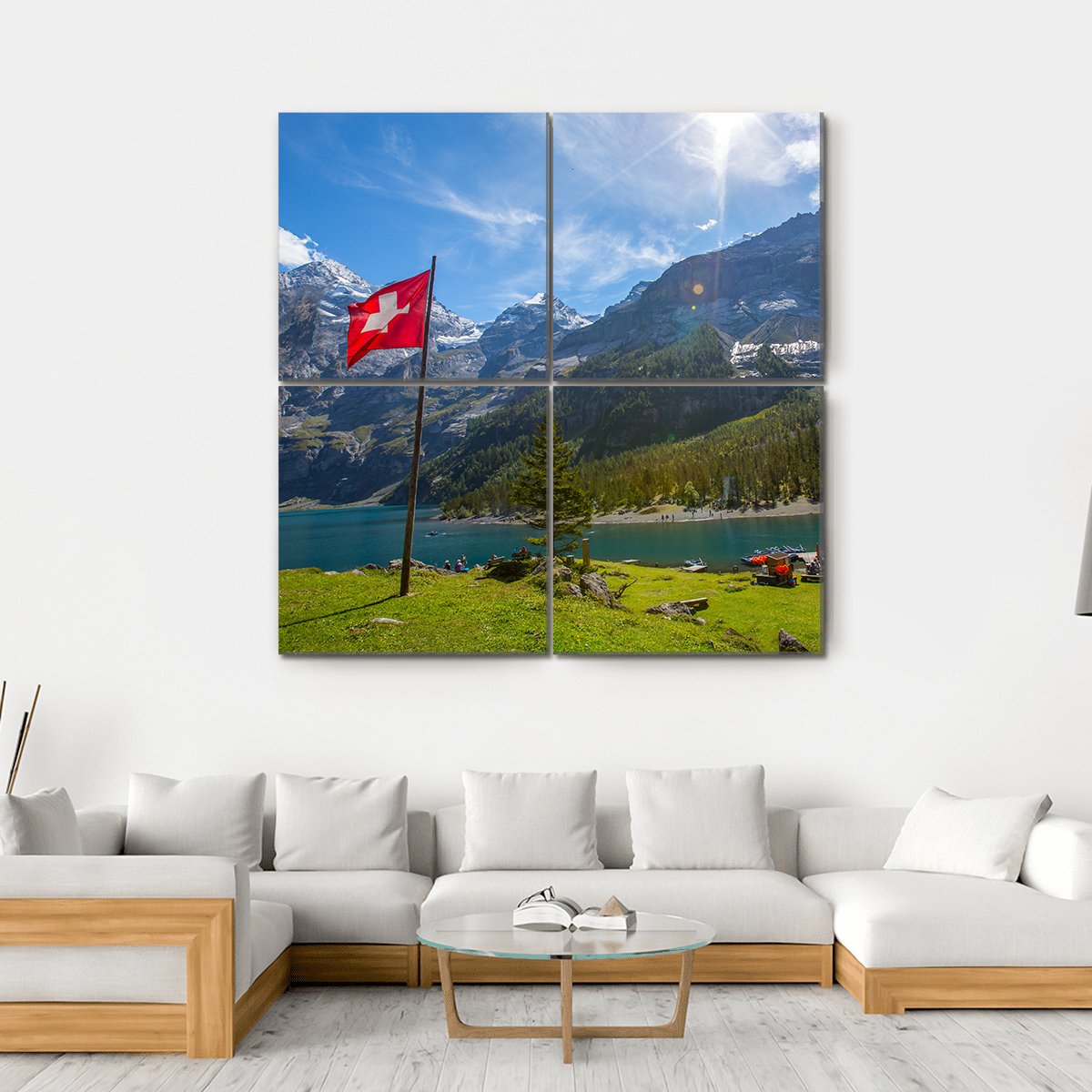 Summer View Over The Oeschinen Lake Canvas Wall Art-4 Square-Gallery Wrap-17" x 17"-Tiaracle