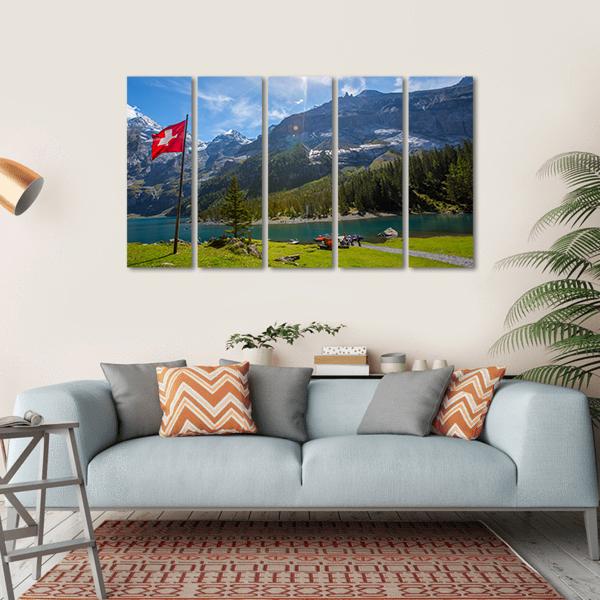 Summer View Over The Oeschinen Lake Canvas Wall Art-5 Horizontal-Gallery Wrap-22" x 12"-Tiaracle