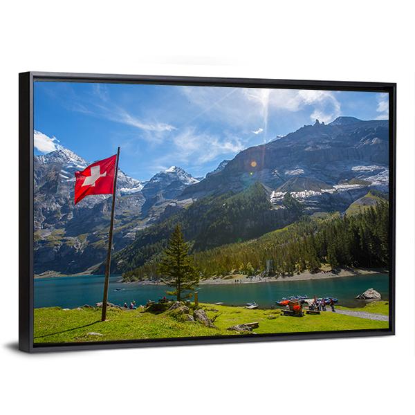 Summer View Over The Oeschinen Lake Canvas Wall Art-3 Horizontal-Gallery Wrap-25" x 16"-Tiaracle