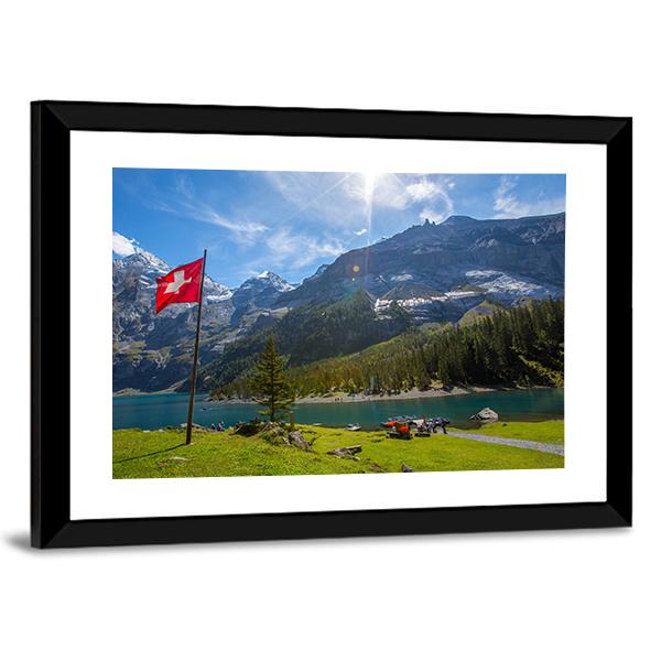 Summer View Over The Oeschinen Lake Canvas Wall Art-3 Horizontal-Gallery Wrap-25" x 16"-Tiaracle