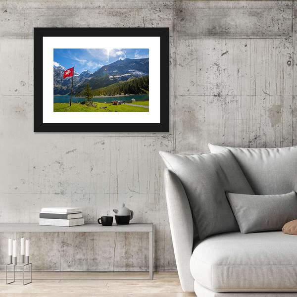 Summer View Over The Oeschinen Lake Canvas Wall Art-3 Horizontal-Gallery Wrap-25" x 16"-Tiaracle