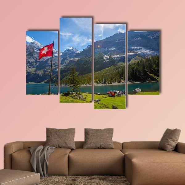 Summer View Over The Oeschinen Lake Canvas Wall Art-4 Pop-Gallery Wrap-50" x 32"-Tiaracle