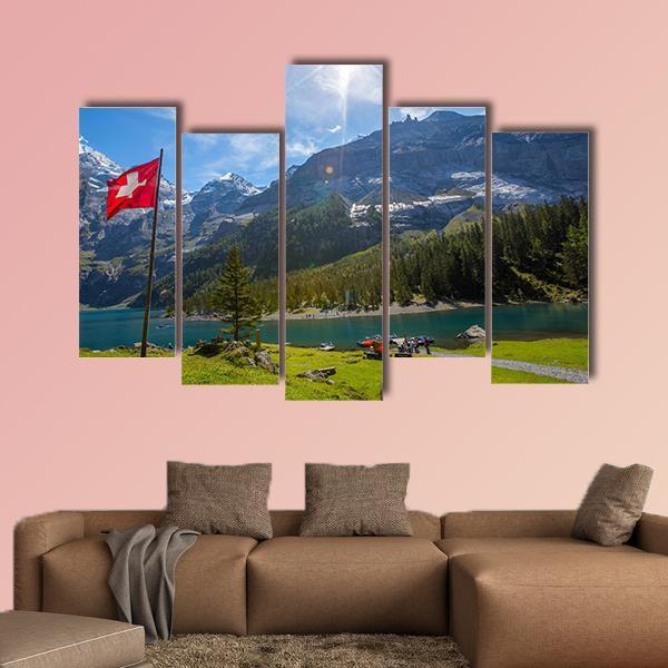 Summer View Over The Oeschinen Lake Canvas Wall Art-5 Pop-Gallery Wrap-47" x 32"-Tiaracle