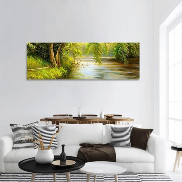 Summer Wood Lake Panoramic Canvas Wall Art-1 Piece-36" x 12"-Tiaracle