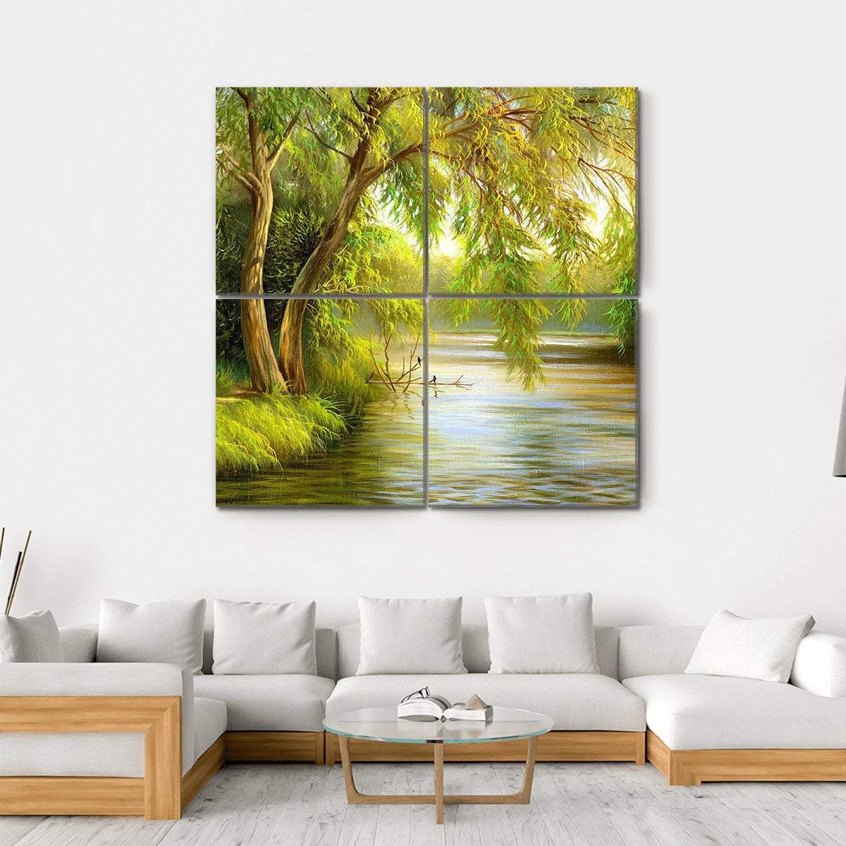 Summer Wood Lake With Trees Canvas Wall Art-4 Square-Gallery Wrap-17" x 17"-Tiaracle