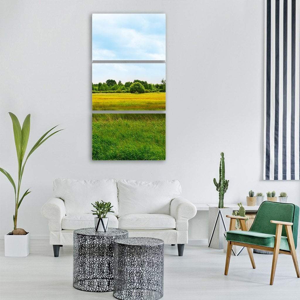 Summer Yellow Landscape Vertical Canvas Wall Art-3 Vertical-Gallery Wrap-12" x 25"-Tiaracle