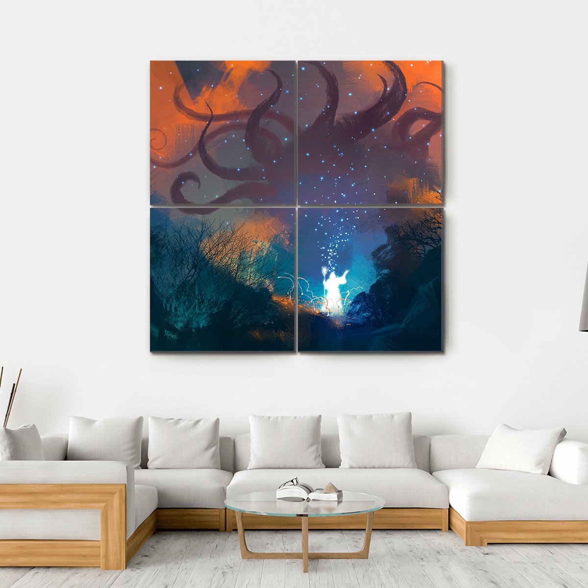 Summoning Ghostly Demon Canvas Wall Art-4 Square-Gallery Wrap-17" x 17"-Tiaracle