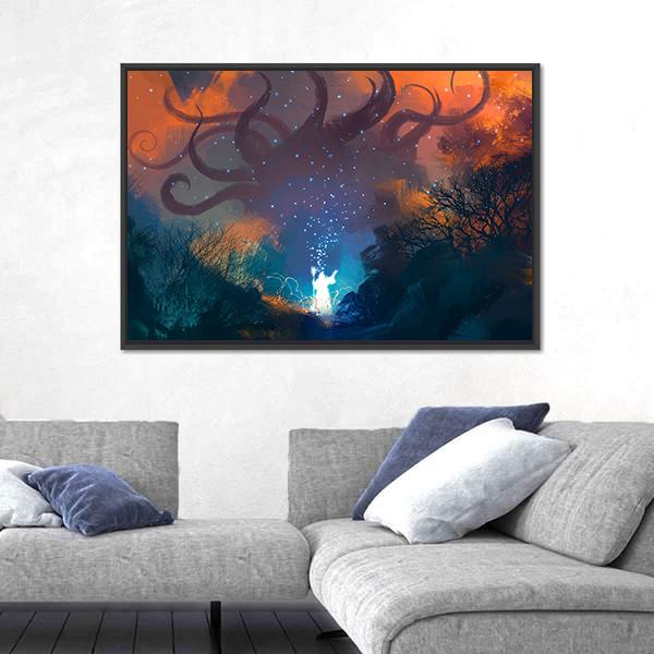 Summoning Ghostly Demon Canvas Wall Art-3 Horizontal-Gallery Wrap-25" x 16"-Tiaracle