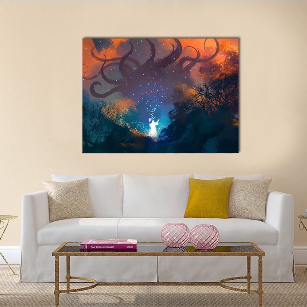 Summoning Ghostly Demon Canvas Wall Art-1 Piece-Gallery Wrap-48" x 32"-Tiaracle