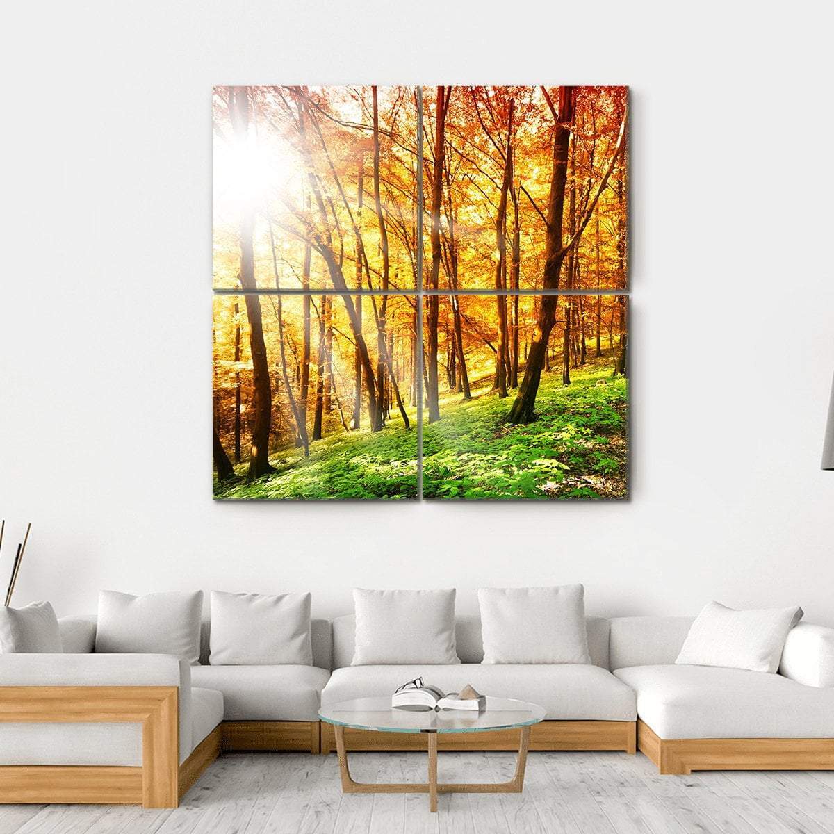 Sun In The Autumn Forest Canvas Wall Art-4 Square-Gallery Wrap-17" x 17"-Tiaracle