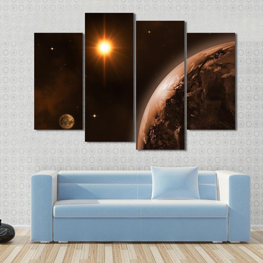 Sun Moon & Earth Canvas Wall Art-4 Pop-Gallery Wrap-50" x 32"-Tiaracle
